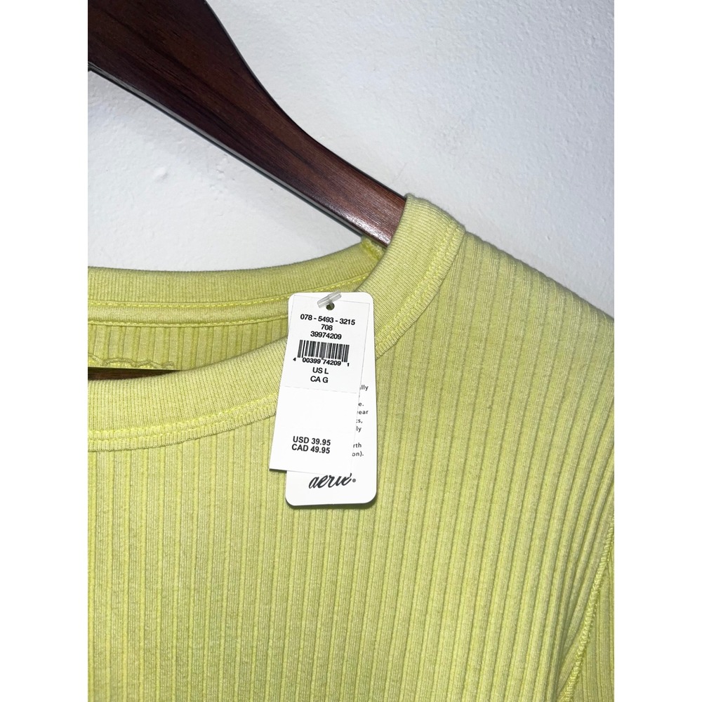 Aerie NWT Ribbed Long Sleeve Crew Neck Top Lime Green Size L Casual Loungewear